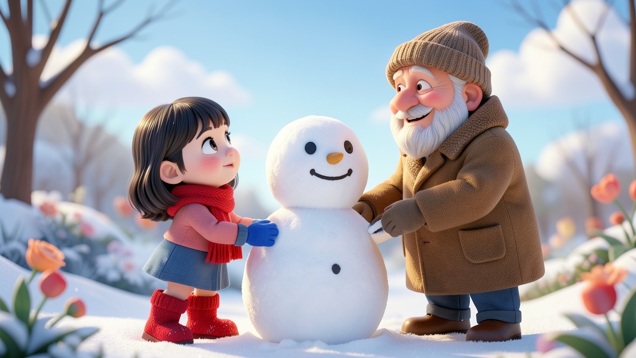 Der Schneemann mit glitzernden Augen