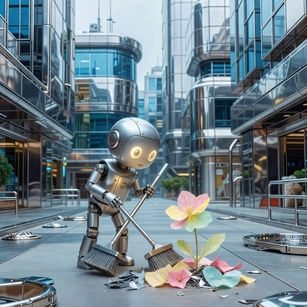 El pequeño robot y la flor de papel