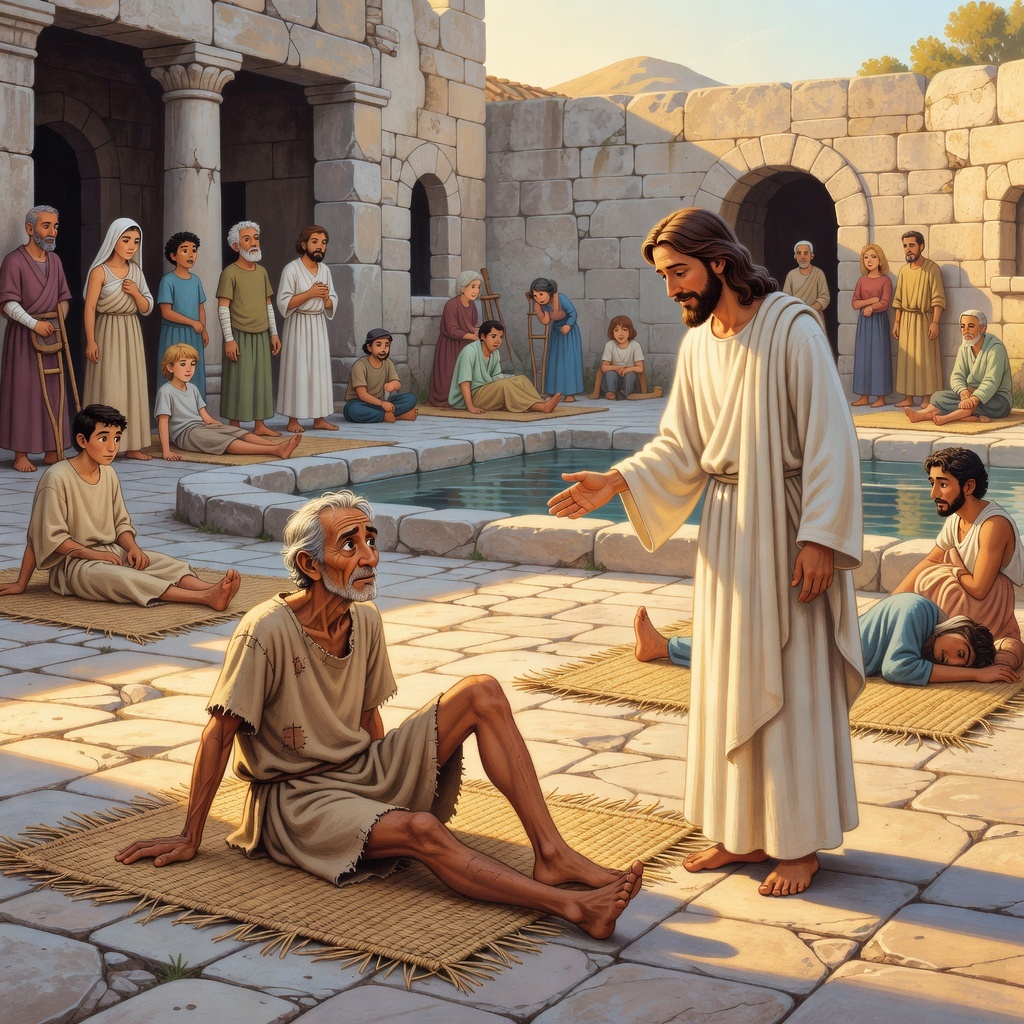 Jesús sana a un hombre cojo