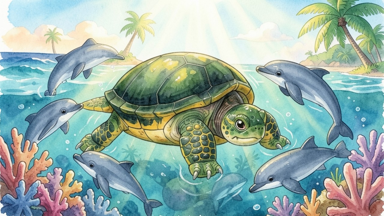 La Tortuga Verde y los Delfines Curiosos