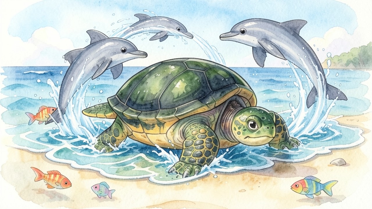 La Tortuga Verde y los Delfines Curiosos