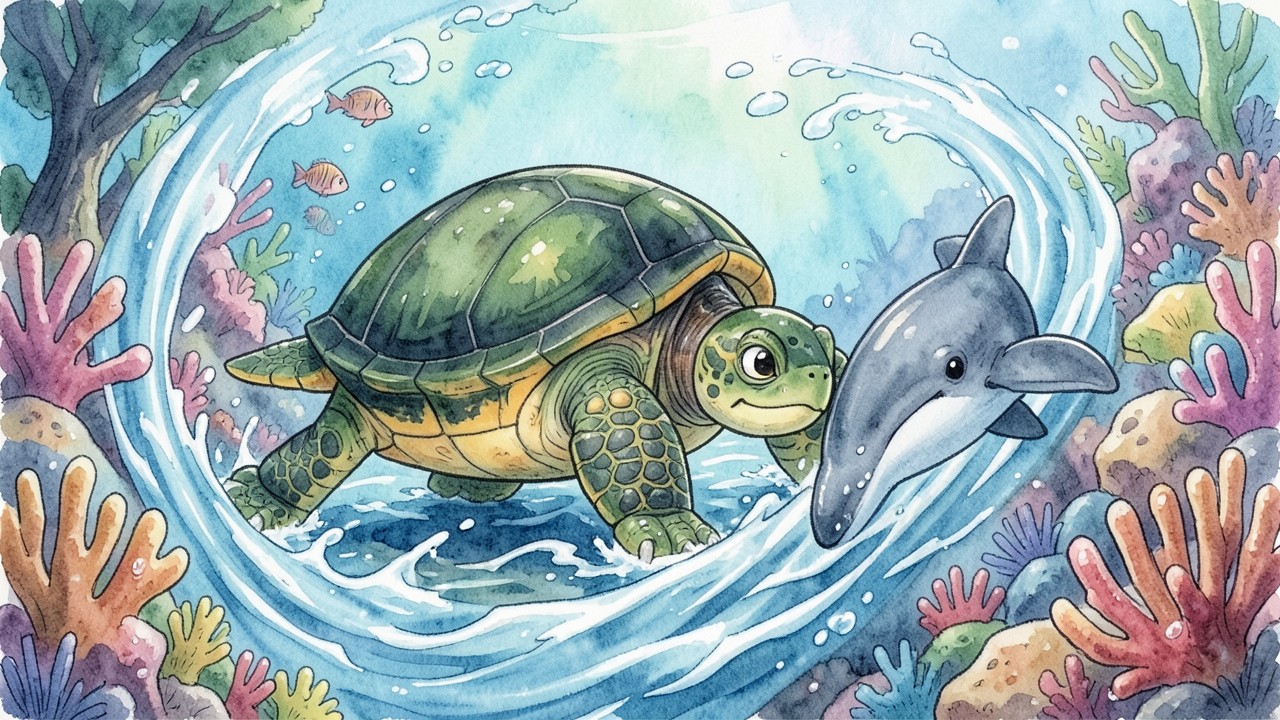 La Tortuga Verde y los Delfines Curiosos
