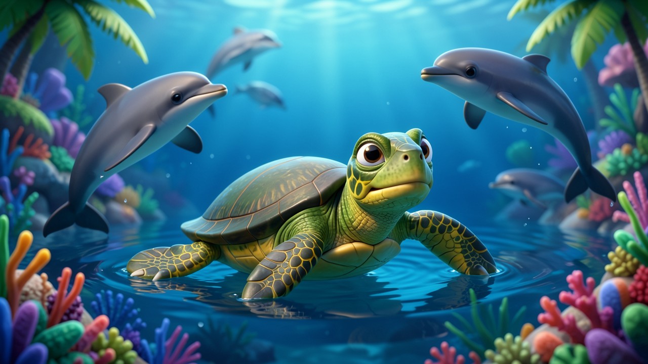 La Tortuga Verde y los Delfines Curiosos