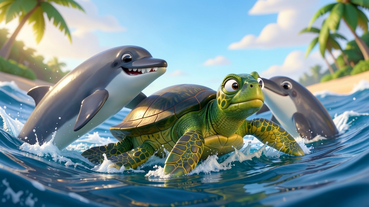 La Tortuga Verde y los Delfines Curiosos