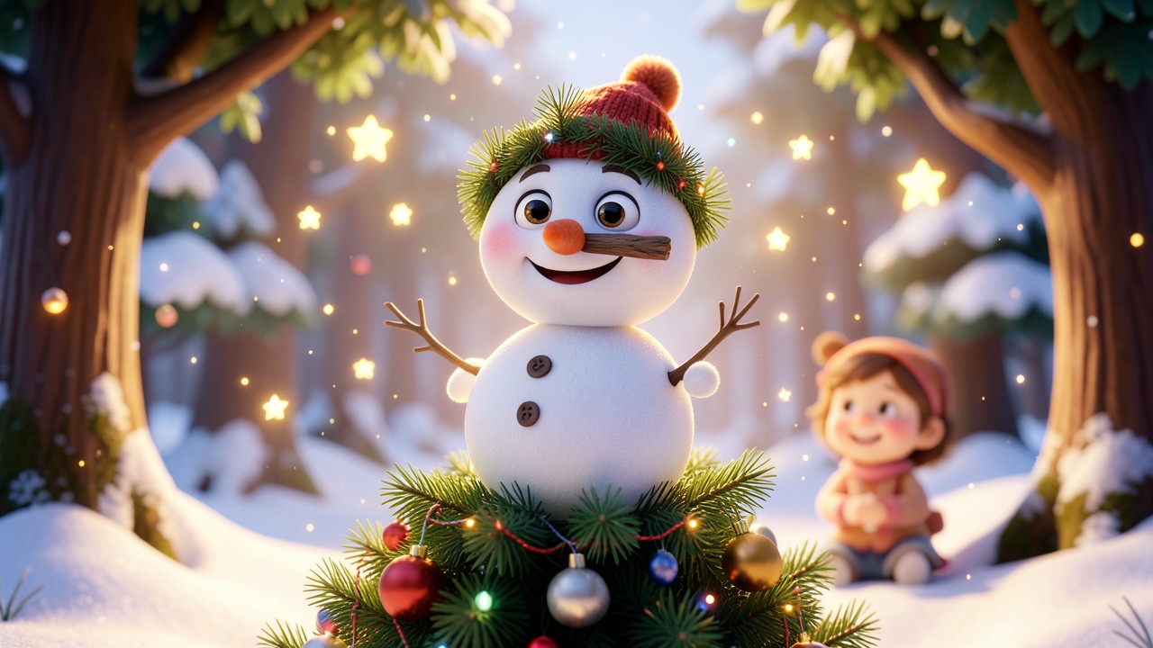 Eine schöne Weihnachtsgeschichte vom glücklichen Schneemann