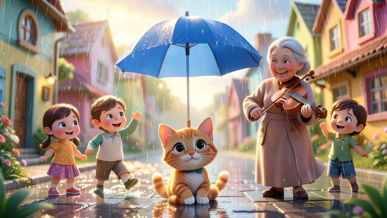 Les contes pour enfants et le chat qui chantait sous la pluie