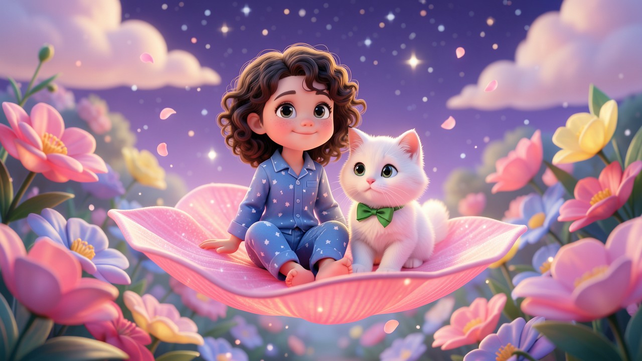 História Infantil para Dormir com Imagens: A Menina e o Gato que Sonhava em Pétalas