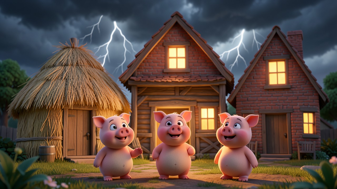 Los tres cerditos cuento corto: Una casa de paja, una de madera y una de ladrillo