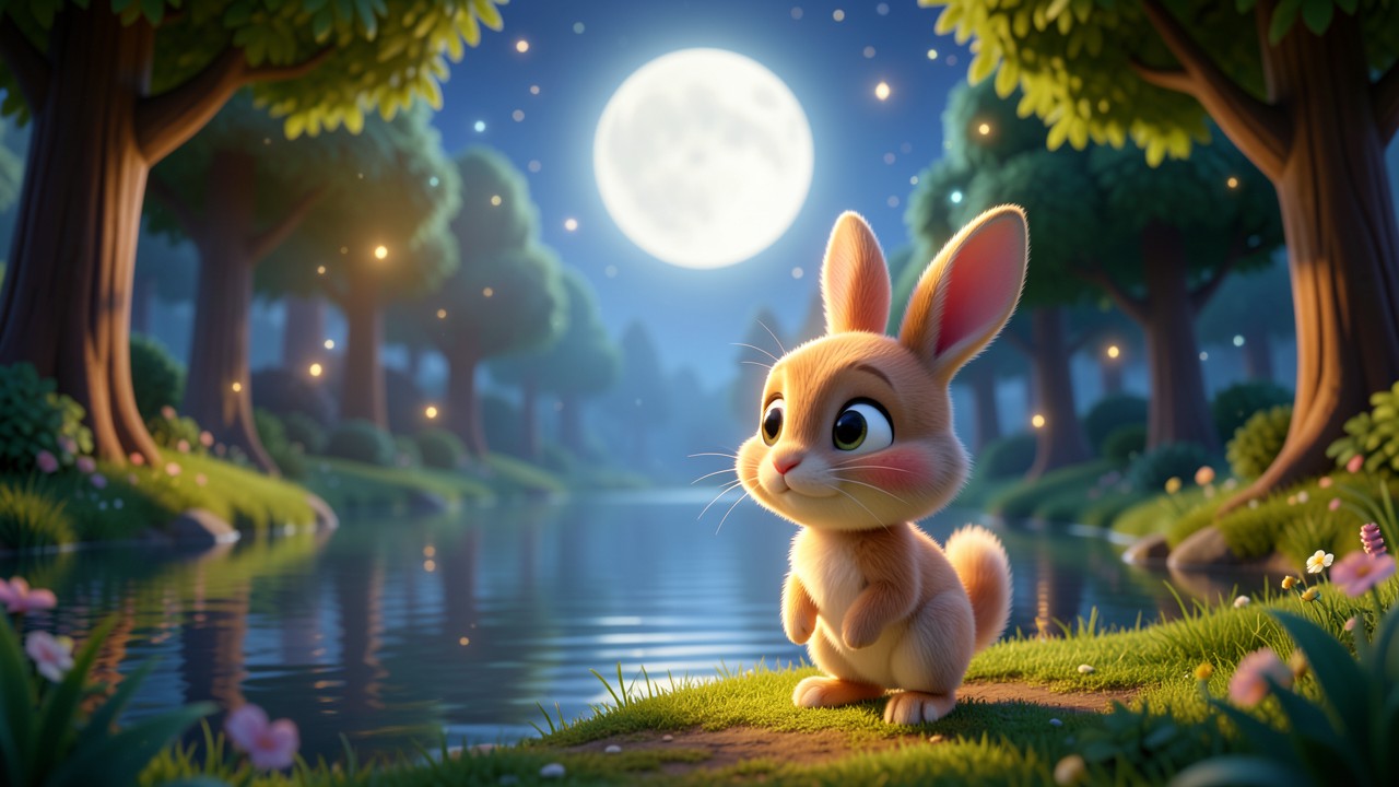 Cuentos cortos en cursiva para copiar: La luna y el conejito curioso