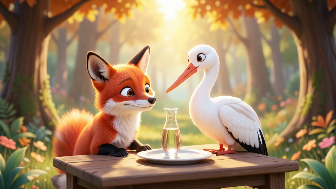 Fable le renard et la cigogne: La promesse du repas