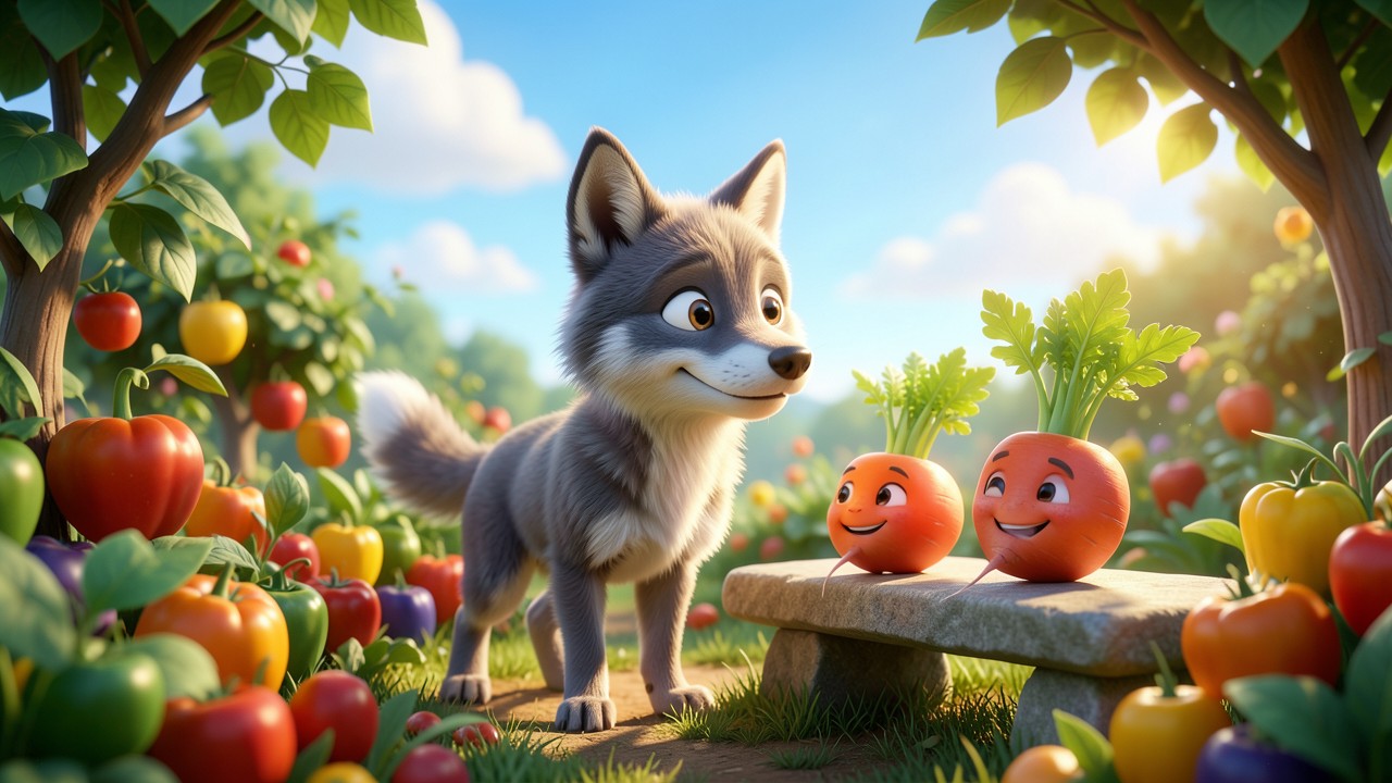 Conte avec loup et les trois légumes