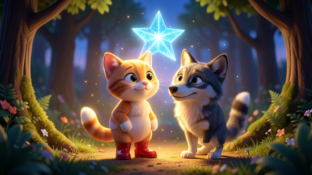 Fiaba il gatto con gli stivali e la stella cadente