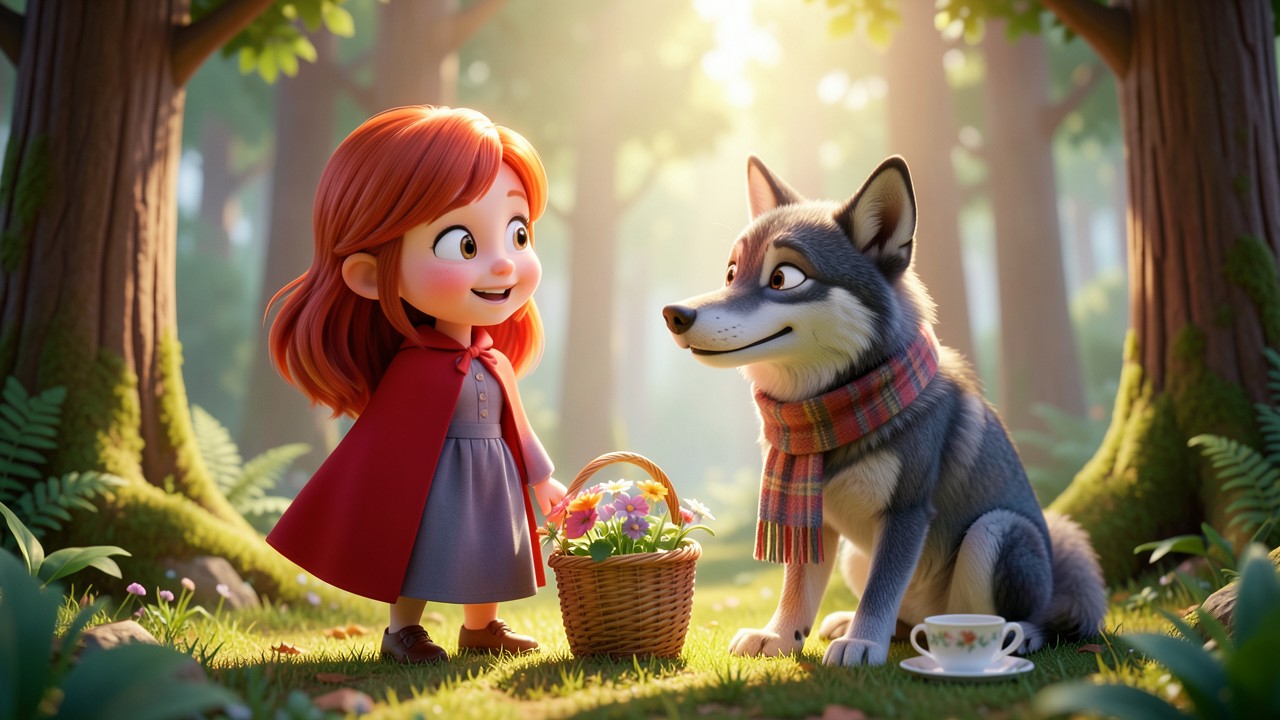 Fin del cuento de Caperucita Roja: Un beso de abuela