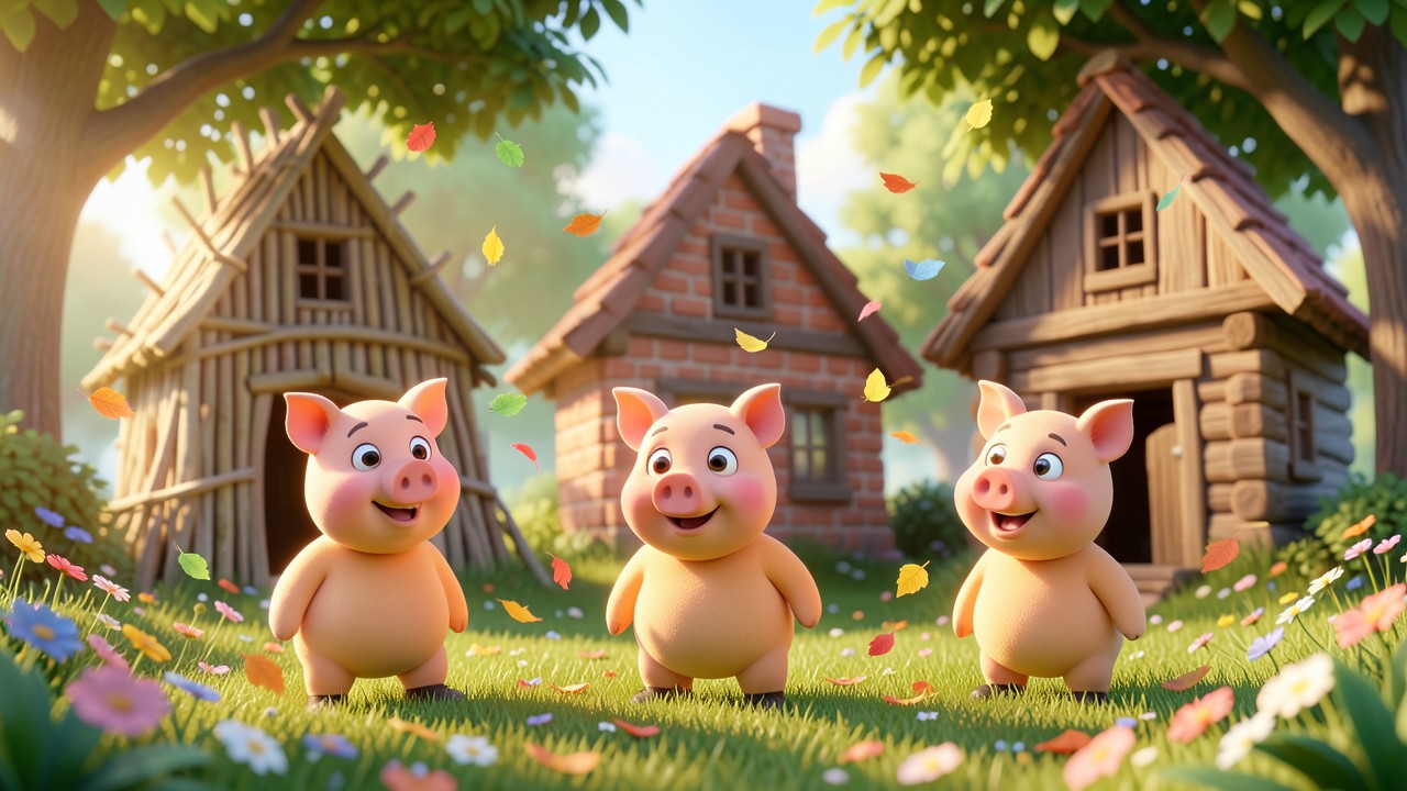 Historinha dos Três Porquinhos Resumida: A Casa de Paus e a Brisa Amiga