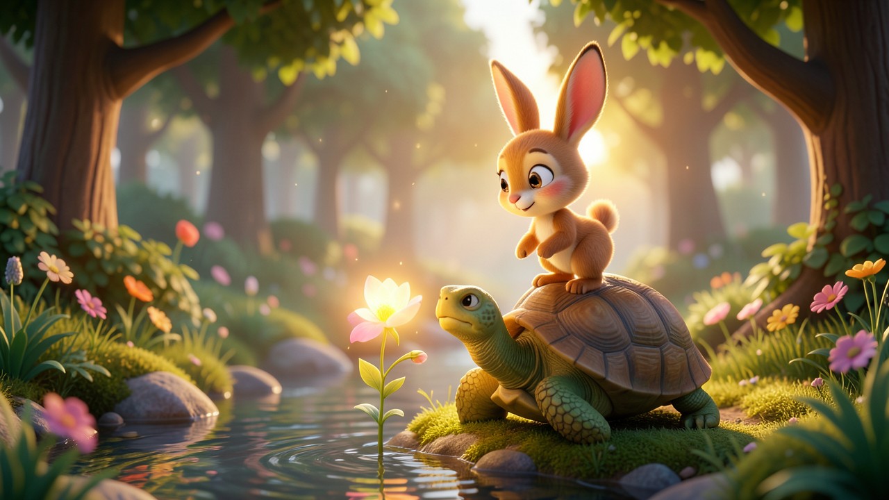 Fabel Schildkröte und Hase: Ein Tag im Wald
