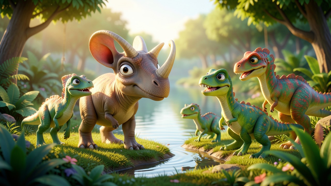 Un amigo para el pequeño triceratops (cuento infantil de dinosaurios)