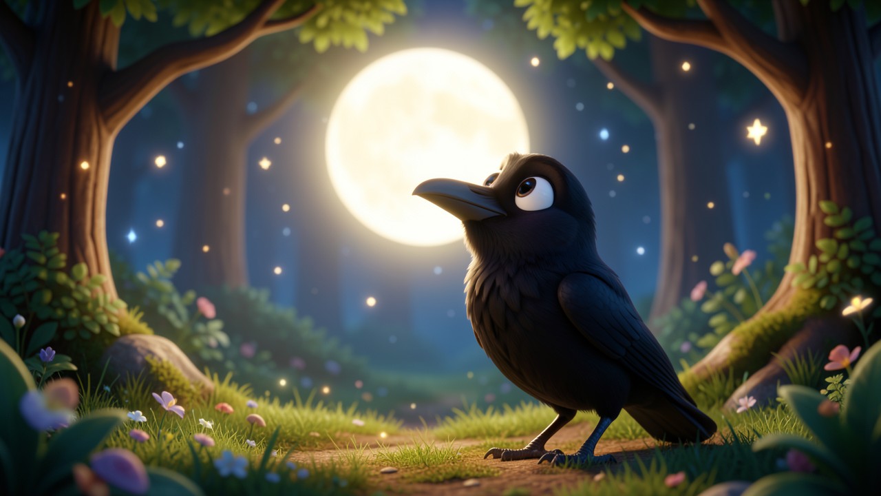 Un cuento sobre la luna corto: La Luna y el Cuervo Curioso