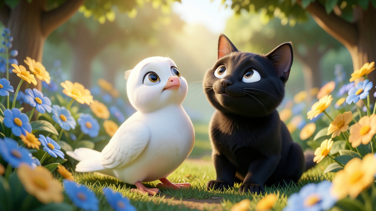 Fables de la Fontaine illustrations : Le Pigeon et le Chat