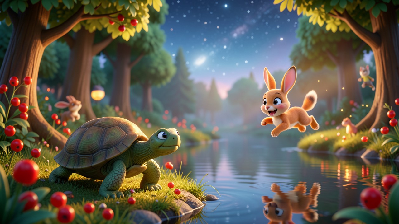 Animaux des fables de la fontaine: La Tortue et le Lièvre à la Fête des Étoiles