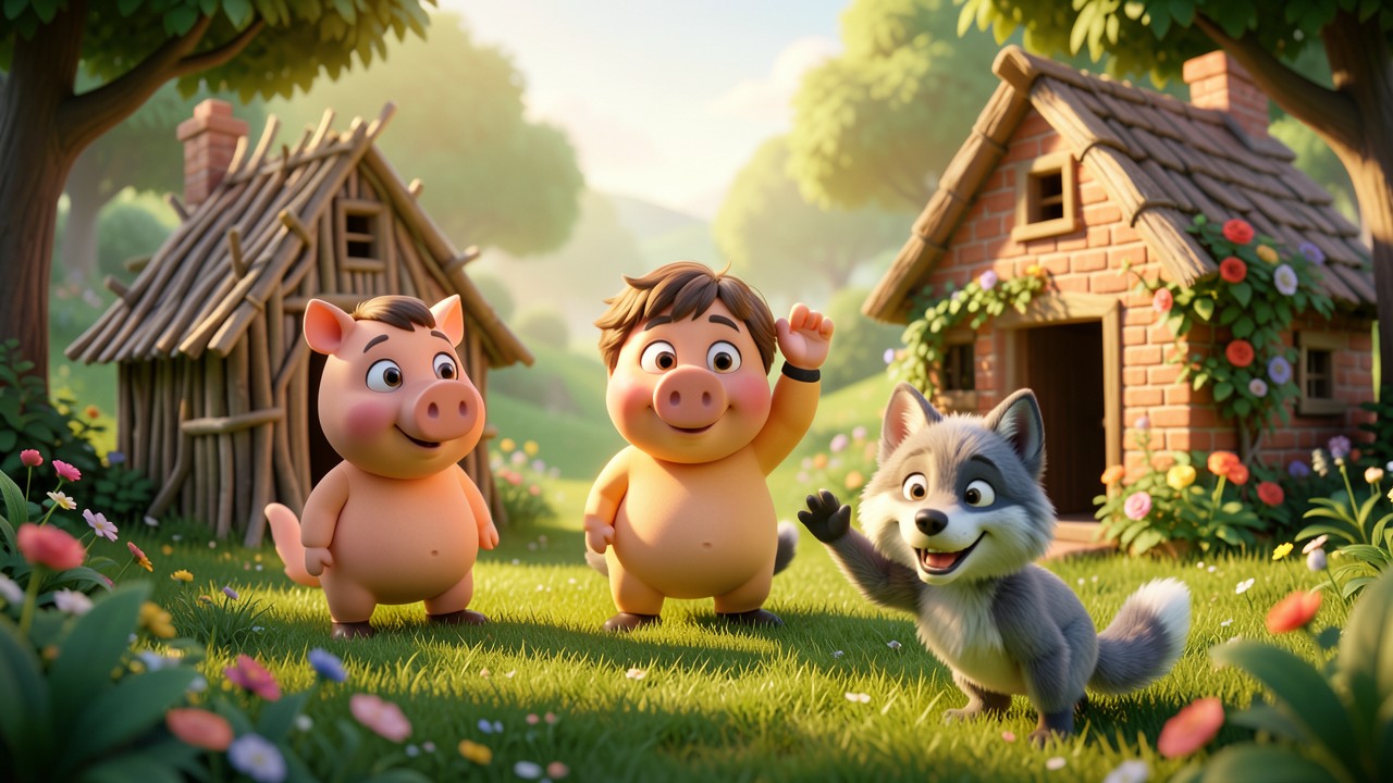 Picture Story of Three Little Pigs and the Friendly Wolf