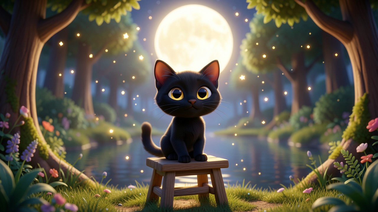Favole della buonanotte illustrate: La Luna e il Piccolo Gatto Curioso