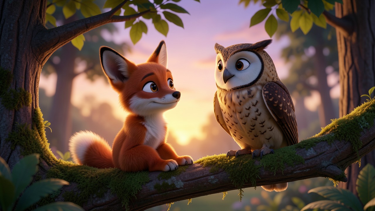 Beispiel Fabel: Der schnelle Fuchs und die hungrige Eule