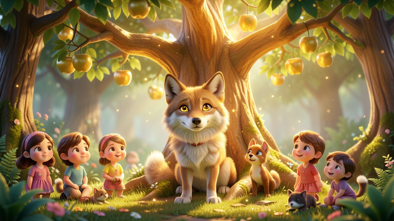 Conte avec le loup et les pommes d'or