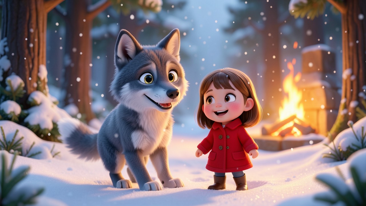Ein märchen mit wolf im Schneehain