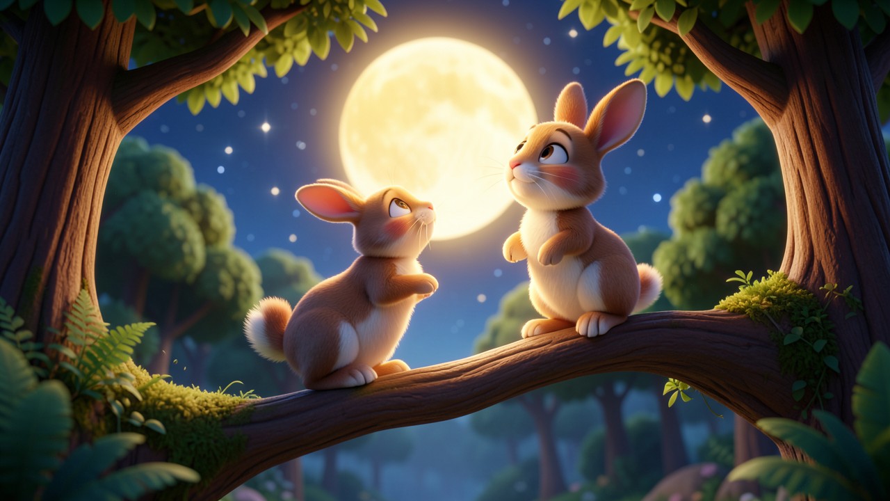 Histórias infantil para dormir curtas: A Lua e o Coelho Curioso