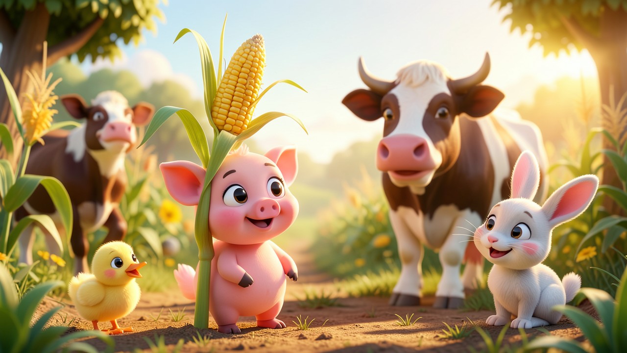 Cuento de animales de la granja: El secreto del maíz dorado