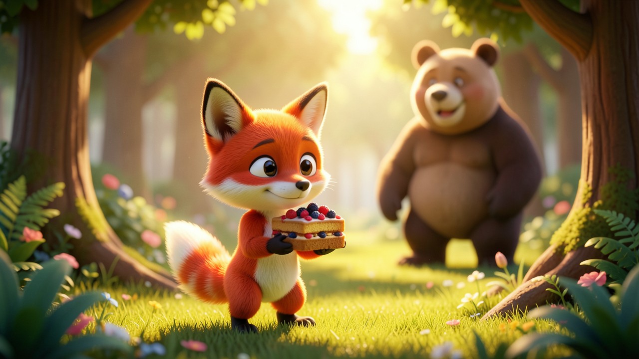 Eine Kurzgeschichte vom schlauen Fuchs und dem verlorenen Kuchen