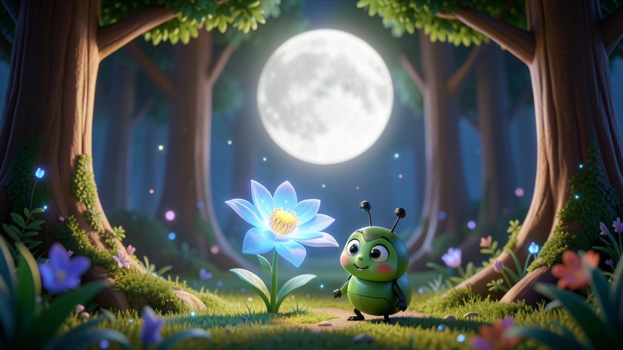 Kinder geschichten: Der kleine Käfer und die Mondblume
