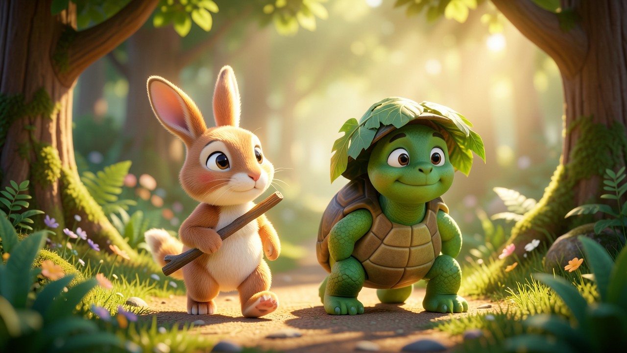 Fabeln der Hase und die Schildkröte: Der Weg zum Wunschbaum
