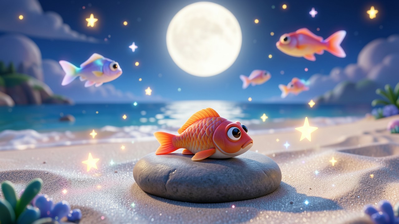 Storia breve della buonanotte: La luna e il pesciolino addormentato