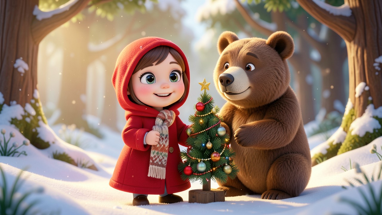 Petit chaperon rouge histoire : L'ours gentil du bois de Noël