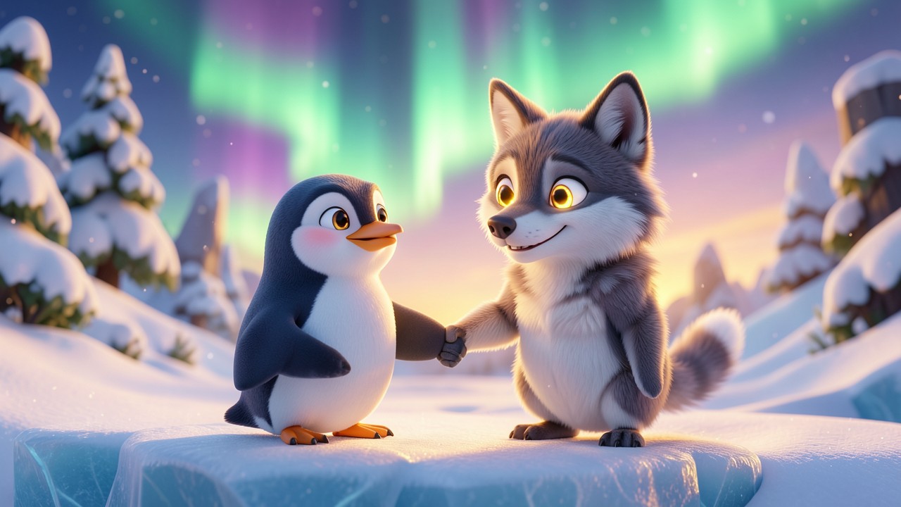 Historinha de Animais: O Pinguim e o Lobo de Luar
