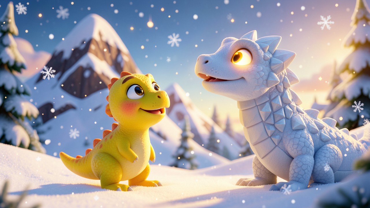 Cuentos de dinosaurios para niños: La amistad de Tico y el dragón de nieve