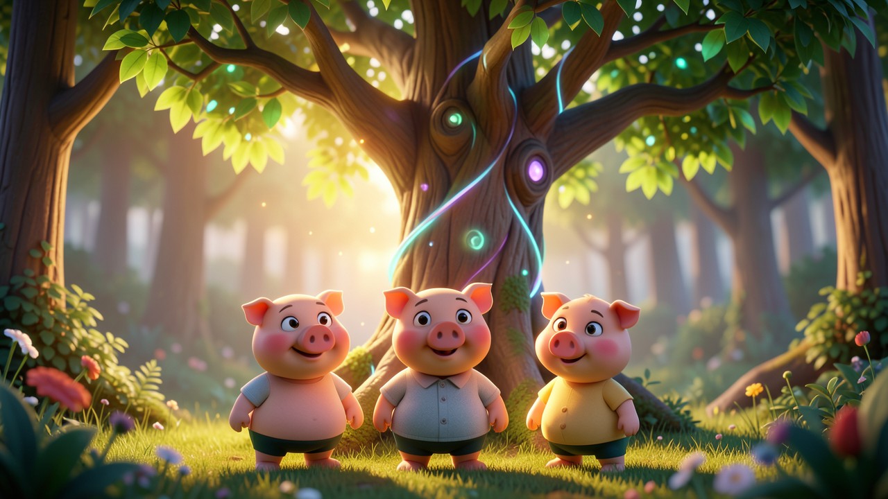 Cuento de los cerditos y el gran árbol mágico