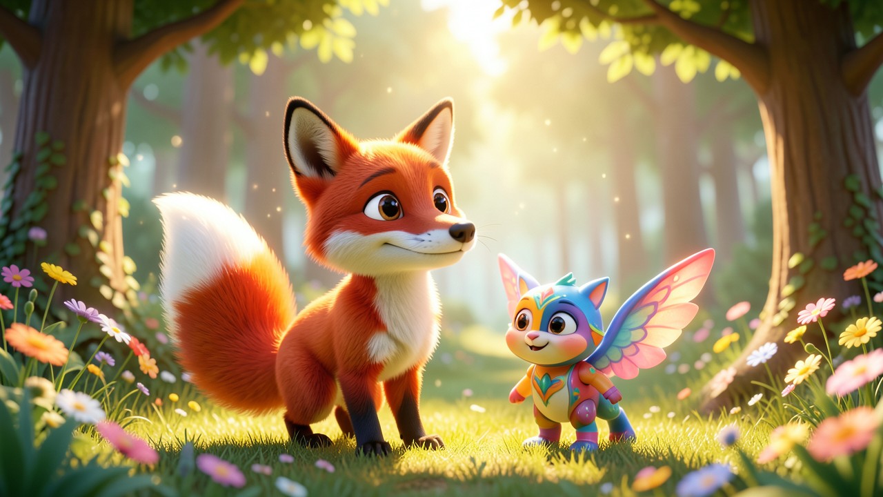 Geschichte zur Freundschaft: Der Fuchs und das Fabelwesen