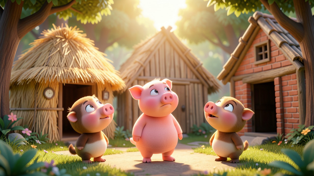 Cuento de los tres cerditos para niños: La casita de paja, la de palos y la de ladrillos