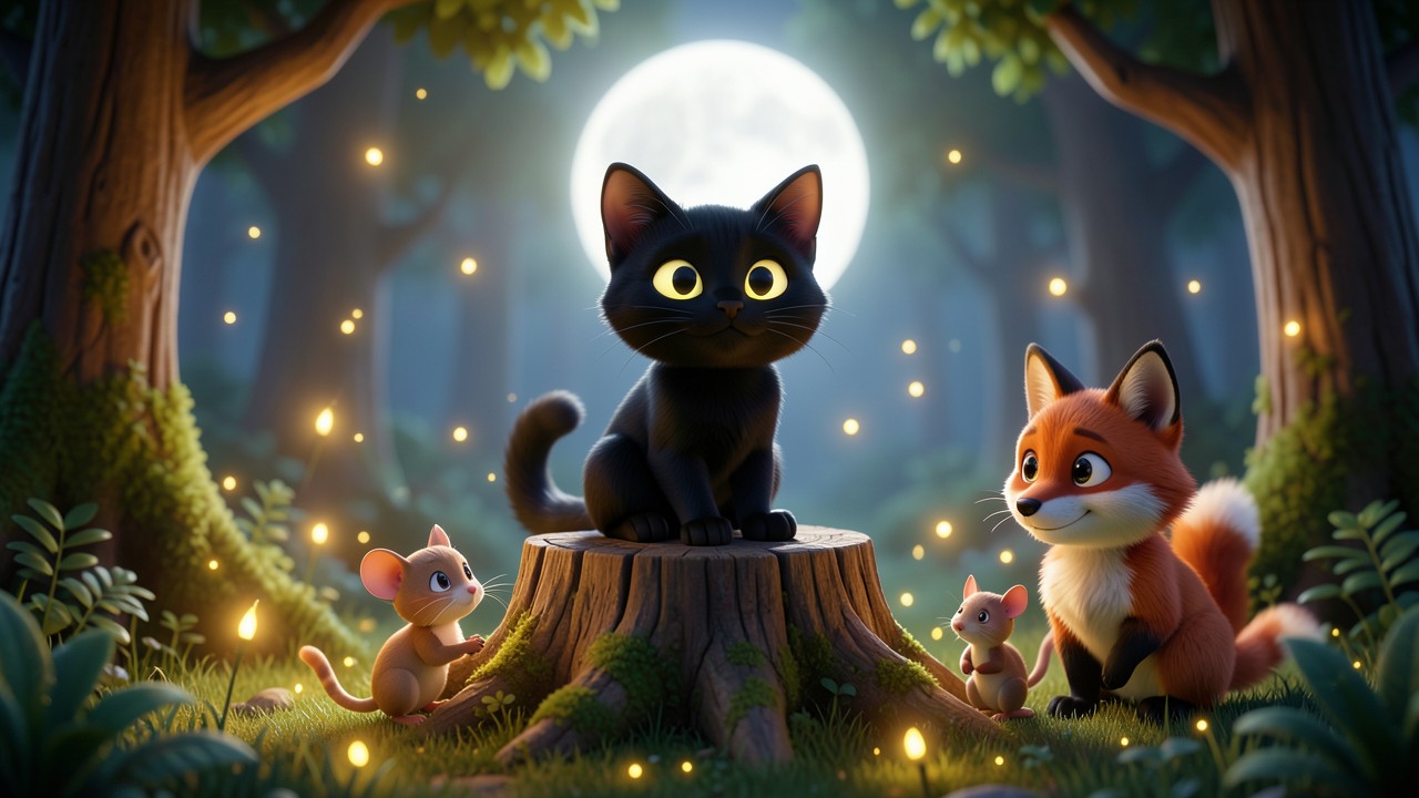 L'illustration conte du chat qui chantait sous la lune