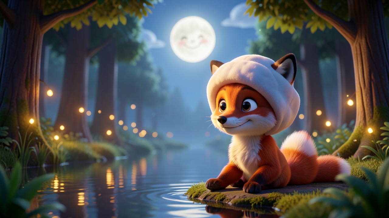 Lustige gute Nacht Geschichte vom Fuchs und dem Schlafmützen-Mond