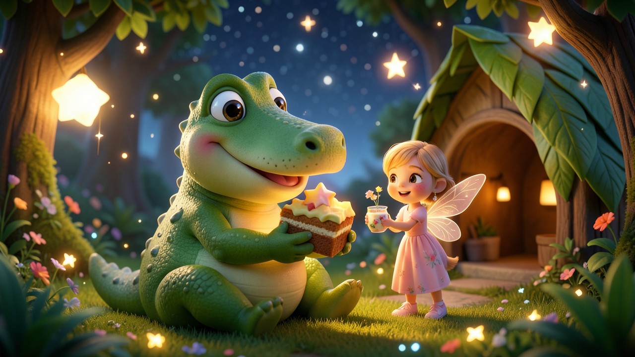 Favole educative per bambini di 3 anni: La torta di stelle e il coccodrillo gentile
