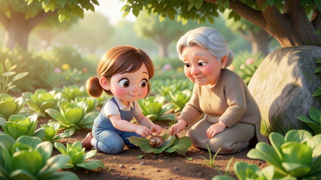 El huerto de la abuela y los caracoles (cuento con inicio, nudo y desenlace)