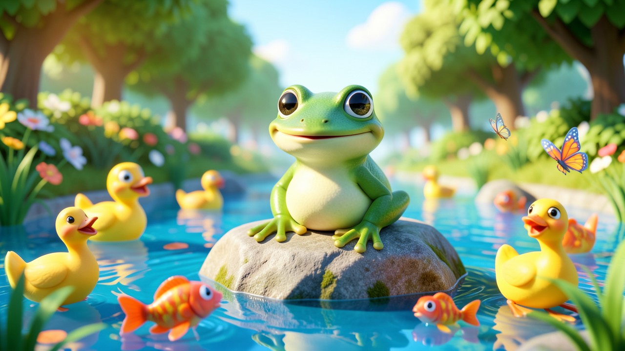 Kurze lustige geschichten: Der Frosch mit dem sonnigen Lachen