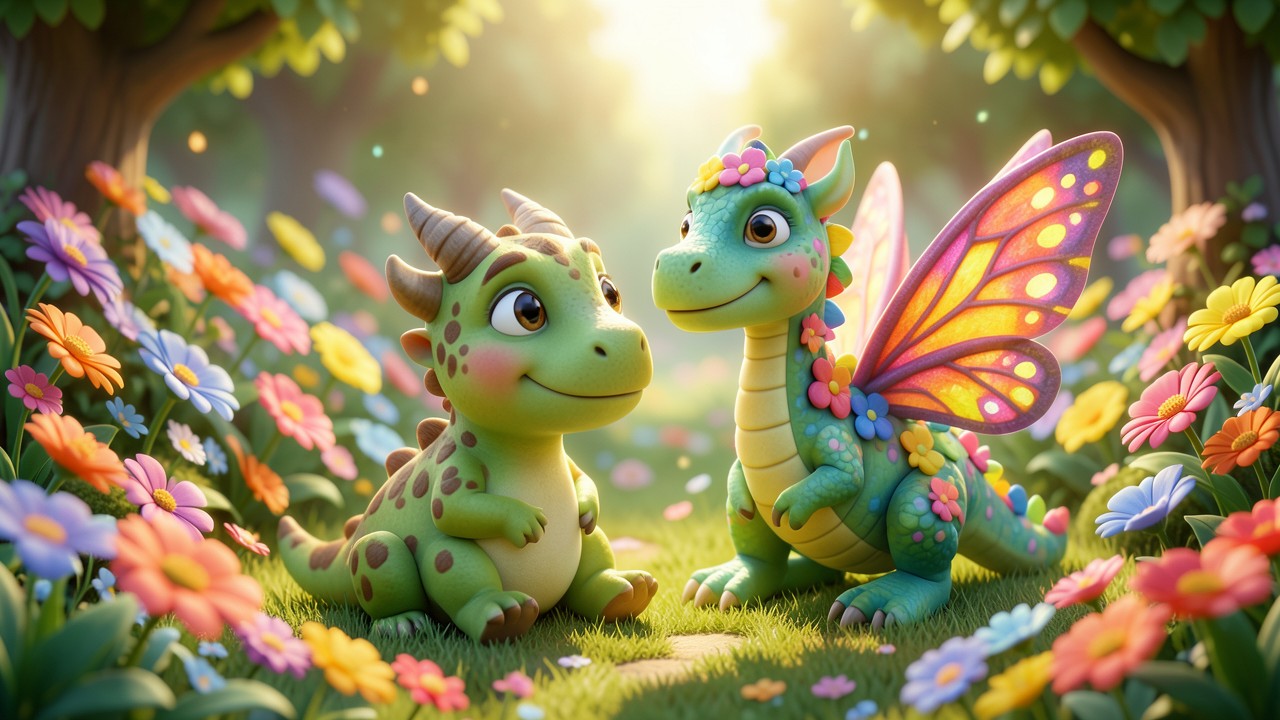 Cuentos cortos de dinosaurios para niños: La amistad de Tito y el dragón de las flores