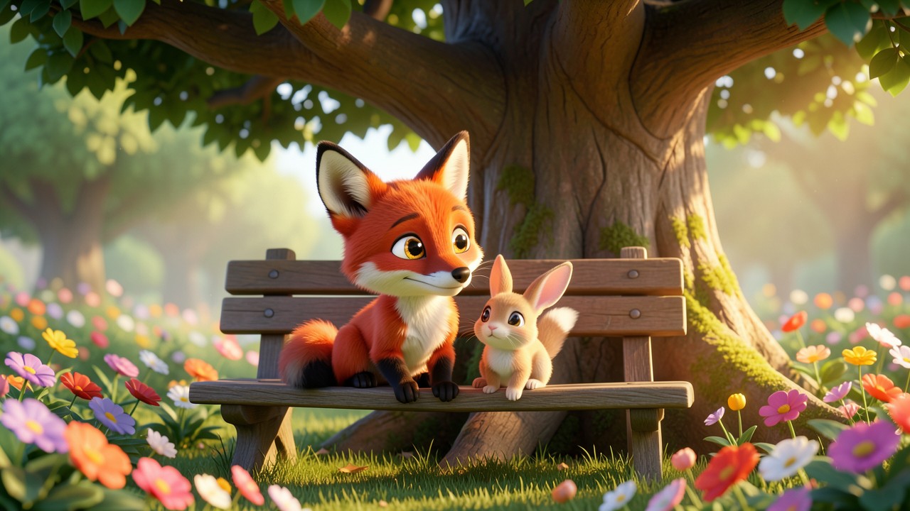 Geschichte über Freundschaft: Der Fuchs und das kleine Hasenkind