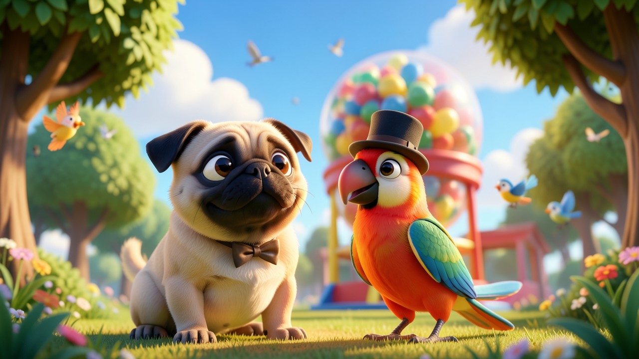 Funny Stories with Animals: The Tale of Puddles the Pug and the Peculiar Parrot