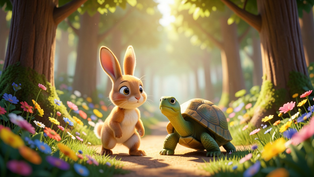 Fabeln Hase und Schildkröte: Ein Tag im Wald