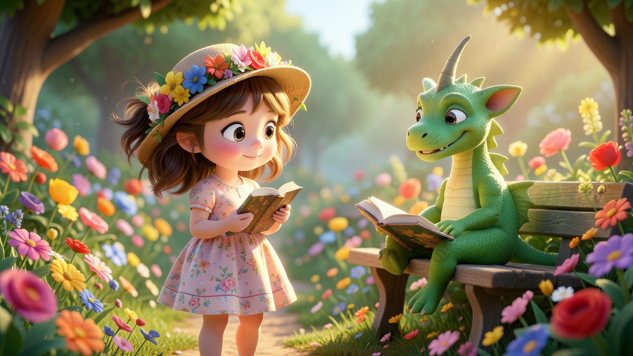 Märchen mit einem Drachen und einem kleinen Mädchen